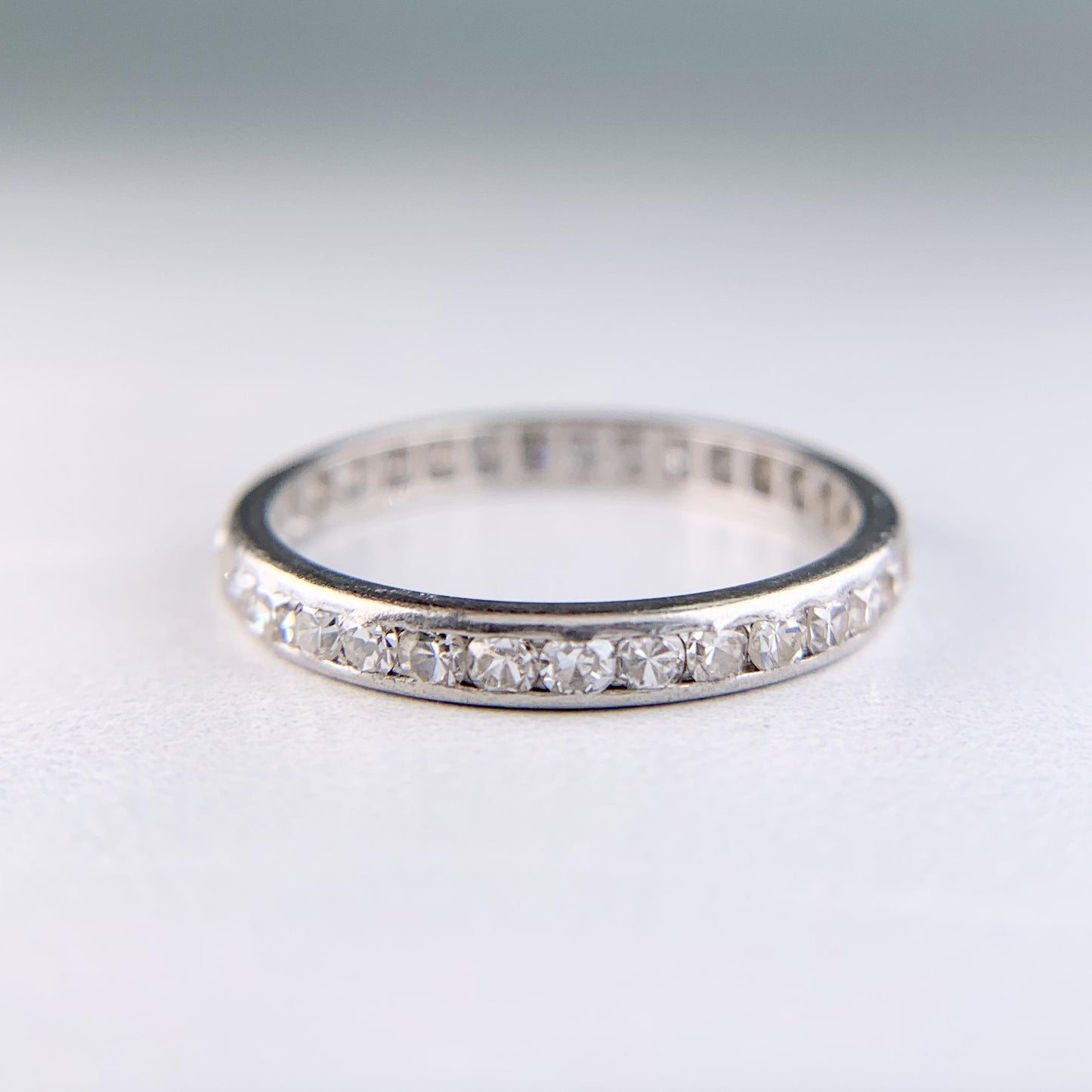 Art Deco Single Cut Diamond Eternity Band Ring Platinum
