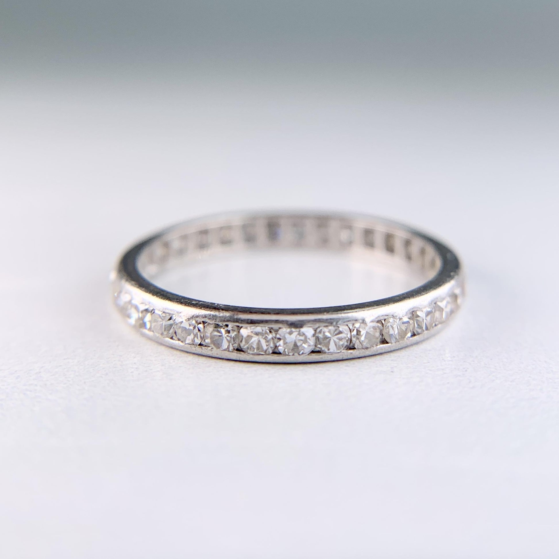 Art Deco Single Cut Diamond Eternity Band Ring Platinum