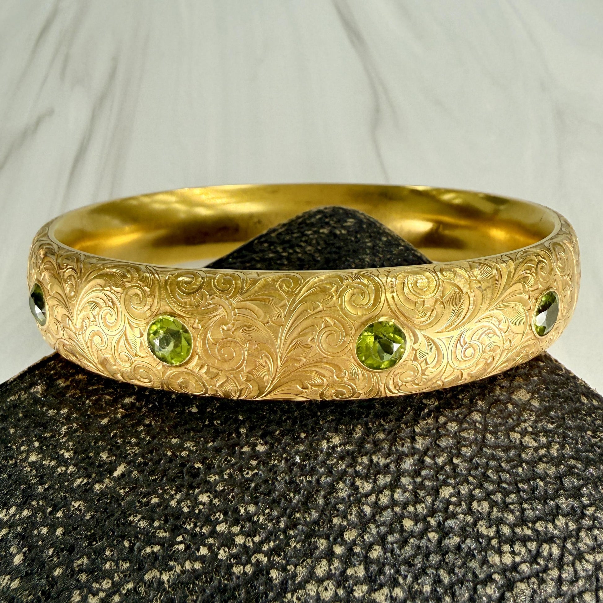 Antique 1905 Art Nouveau Riker Brothers Peridot Arm Bracelet 14k Yellow Gold