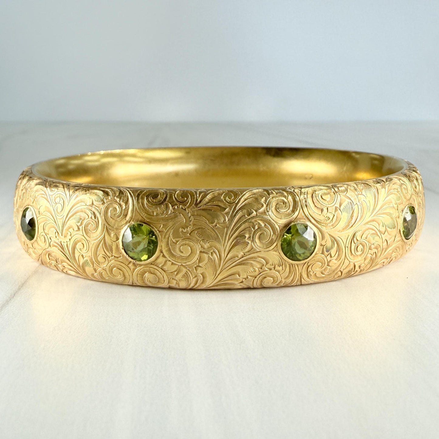 Antique 1905 Art Nouveau Riker Brothers Peridot Arm Bracelet 14k Yellow Gold