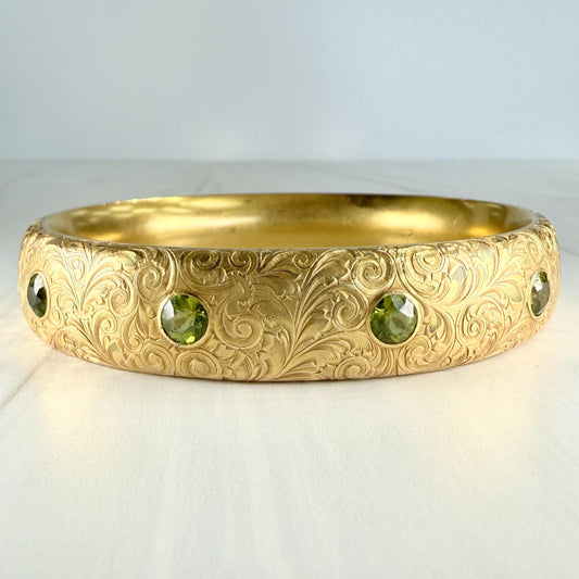 Antique 1905 Art Nouveau Riker Brothers Peridot Arm Bracelet 14k Yellow Gold