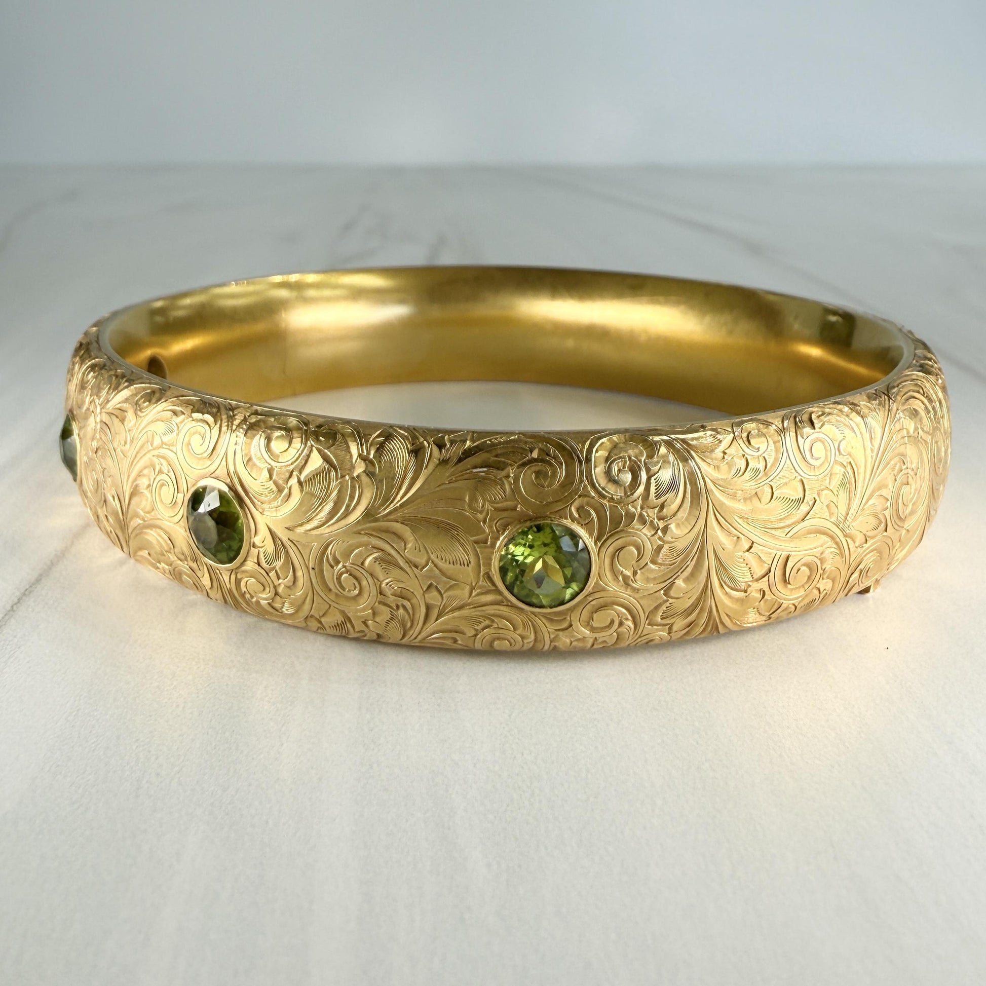 Antique 1905 Art Nouveau Riker Brothers Peridot Arm Bracelet 14k Yellow Gold