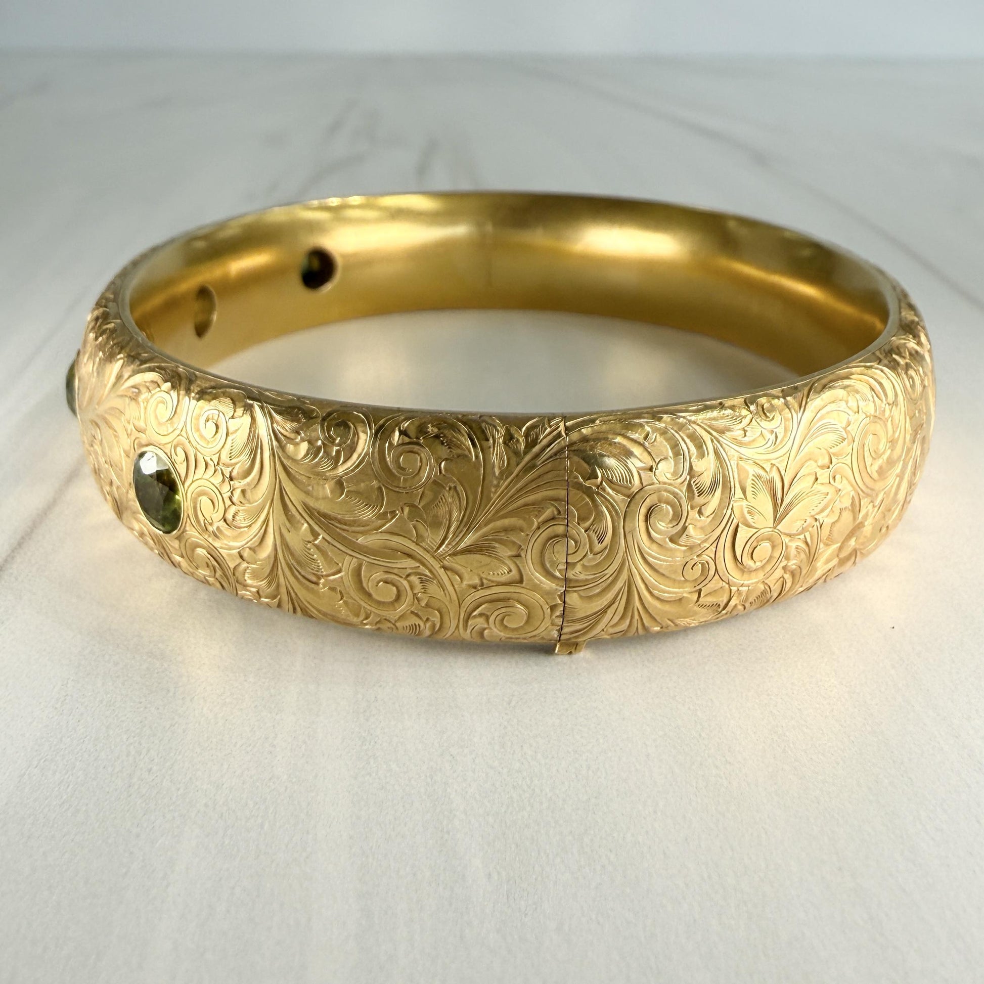 Antique 1905 Art Nouveau Riker Brothers Peridot Arm Bracelet 14k Yellow Gold