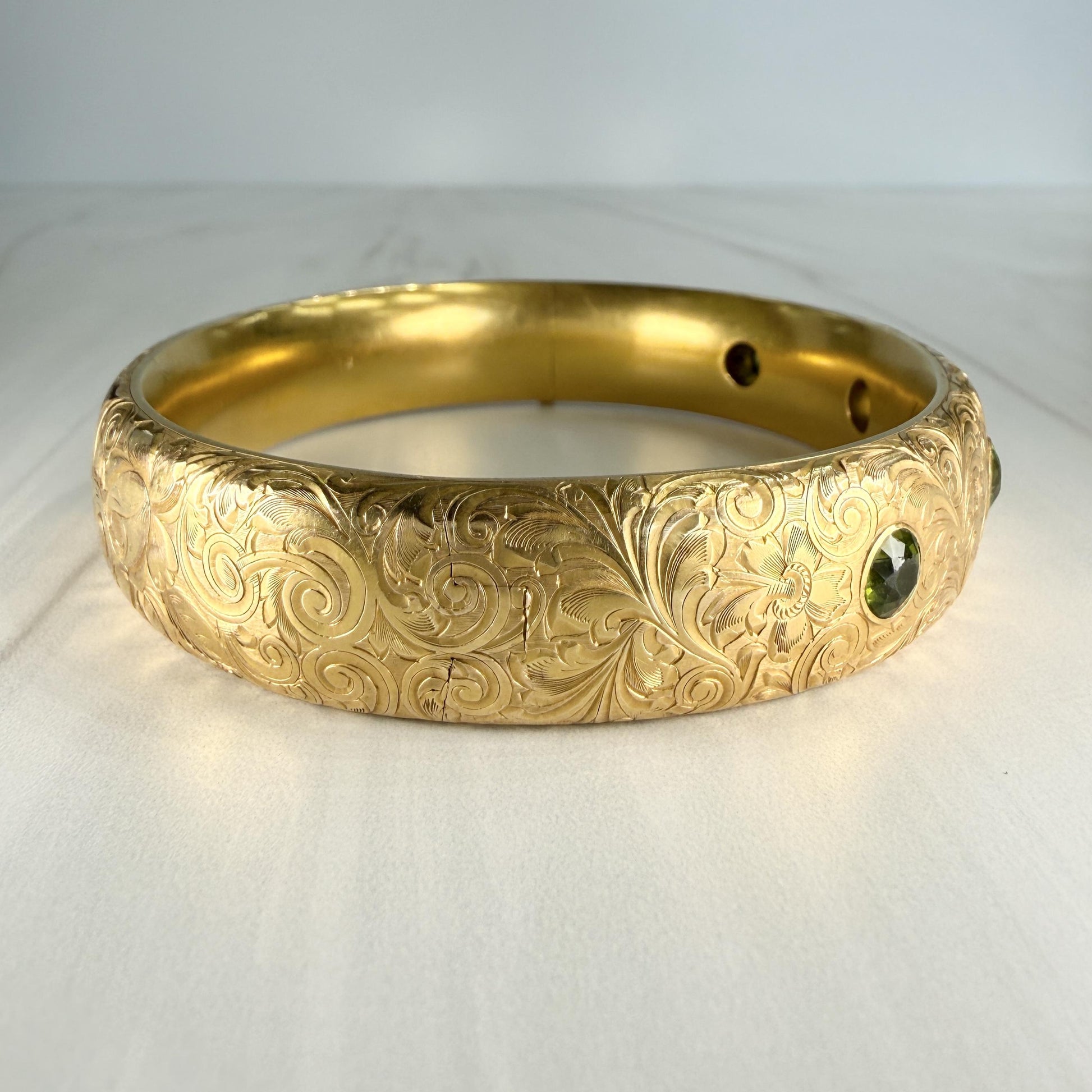 Antique 1905 Art Nouveau Riker Brothers Peridot Arm Bracelet 14k Yellow Gold