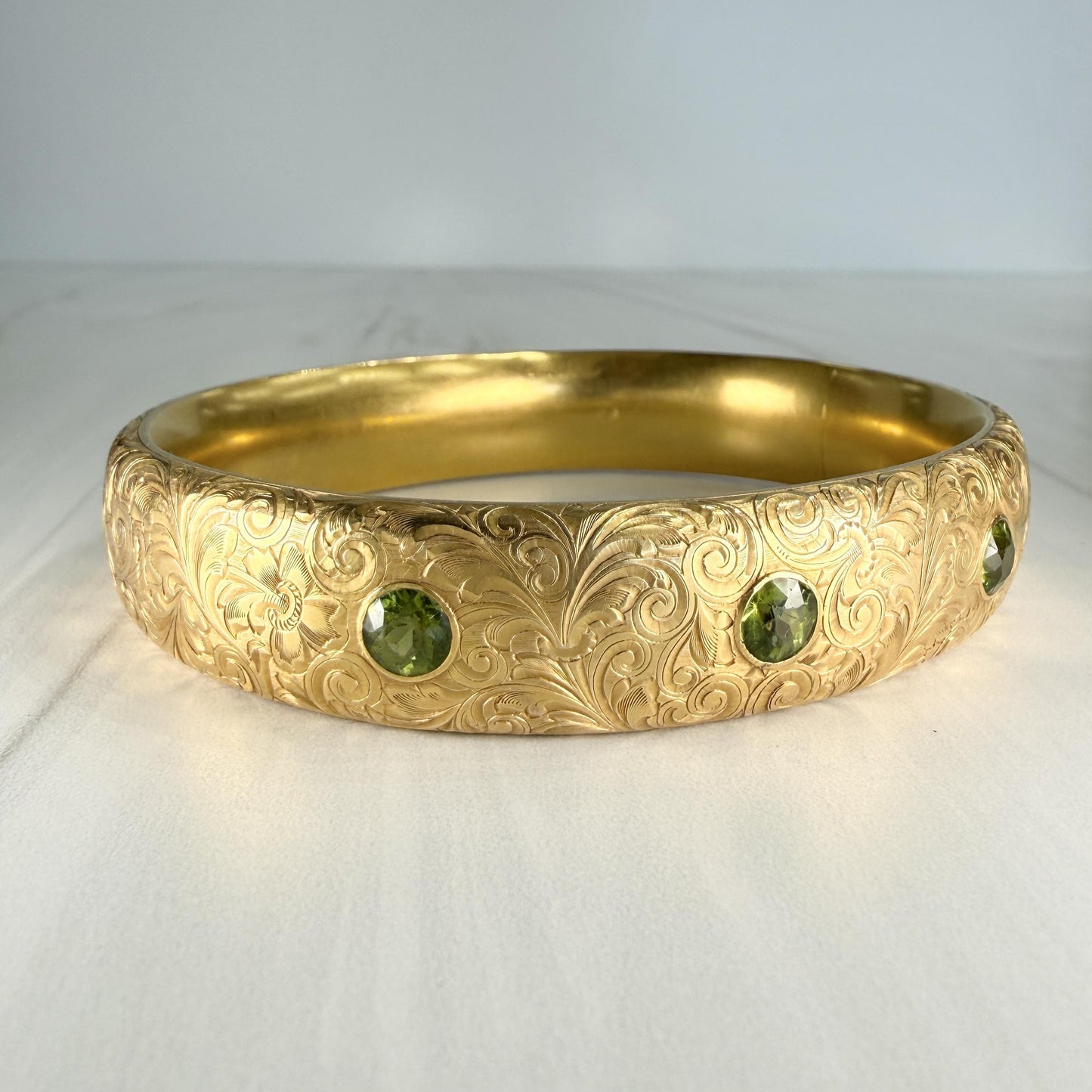 Antique 1905 Art Nouveau Riker Brothers Peridot Arm Bracelet 14k Yellow Gold
