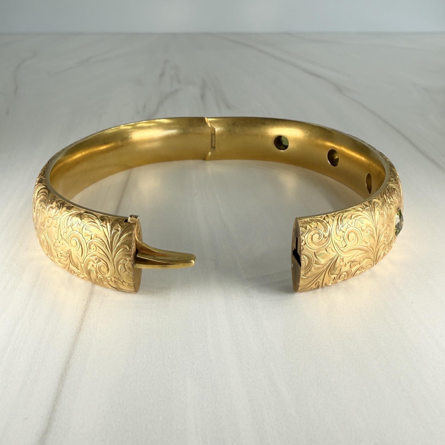 Antique 1905 Art Nouveau Riker Brothers Peridot Arm Bracelet 14k Yellow Gold