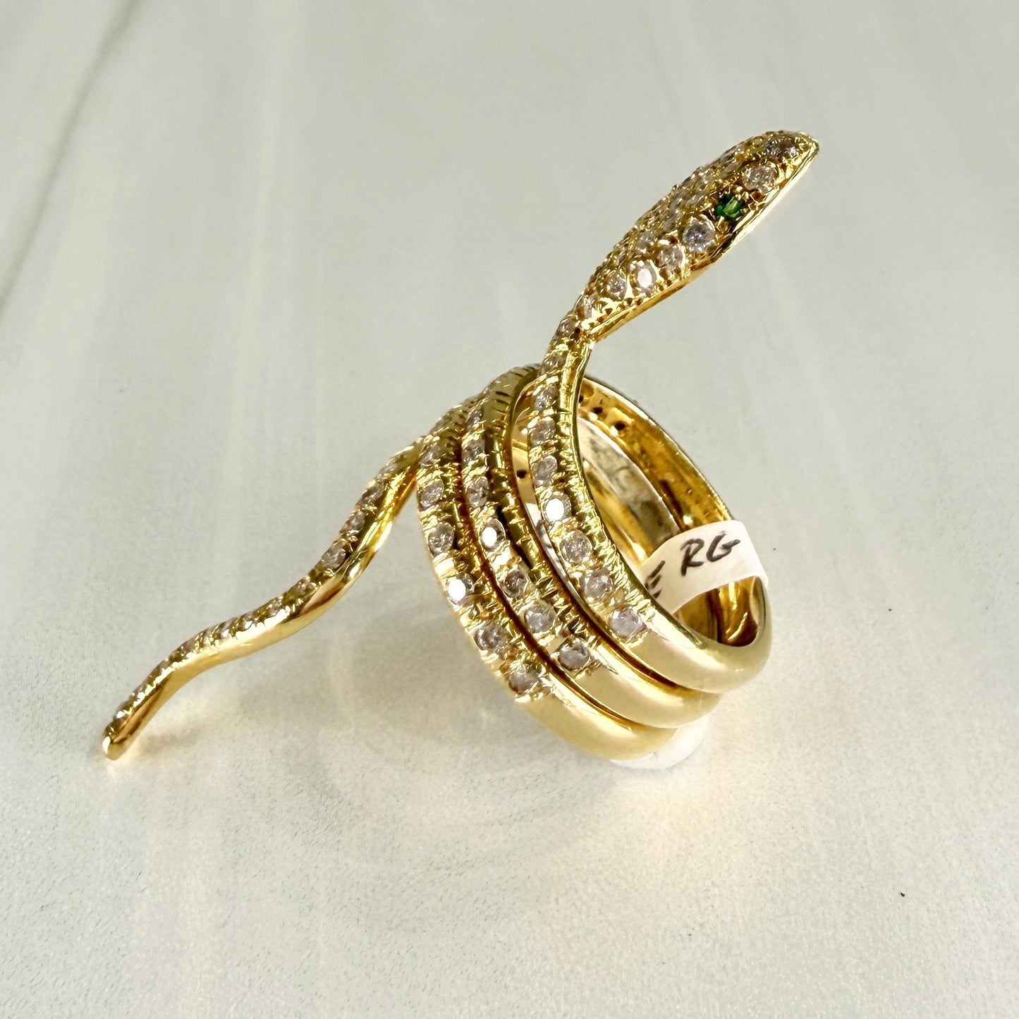 Diamond and Emerald Snake Ring 18k Yellow Gold
