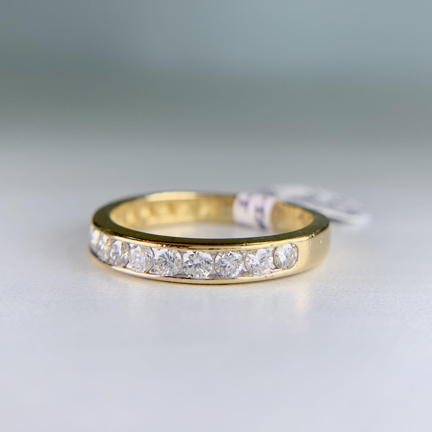 1990's Round Brilliant Diamond Band Ring 18k Yellow Gold