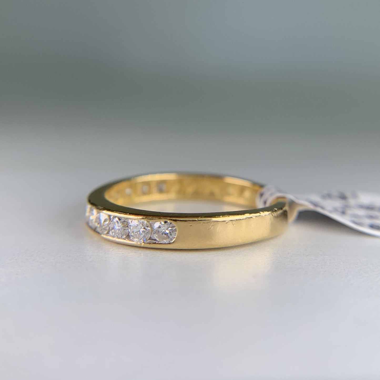 1990's Round Brilliant Diamond Band Ring 18k Yellow Gold