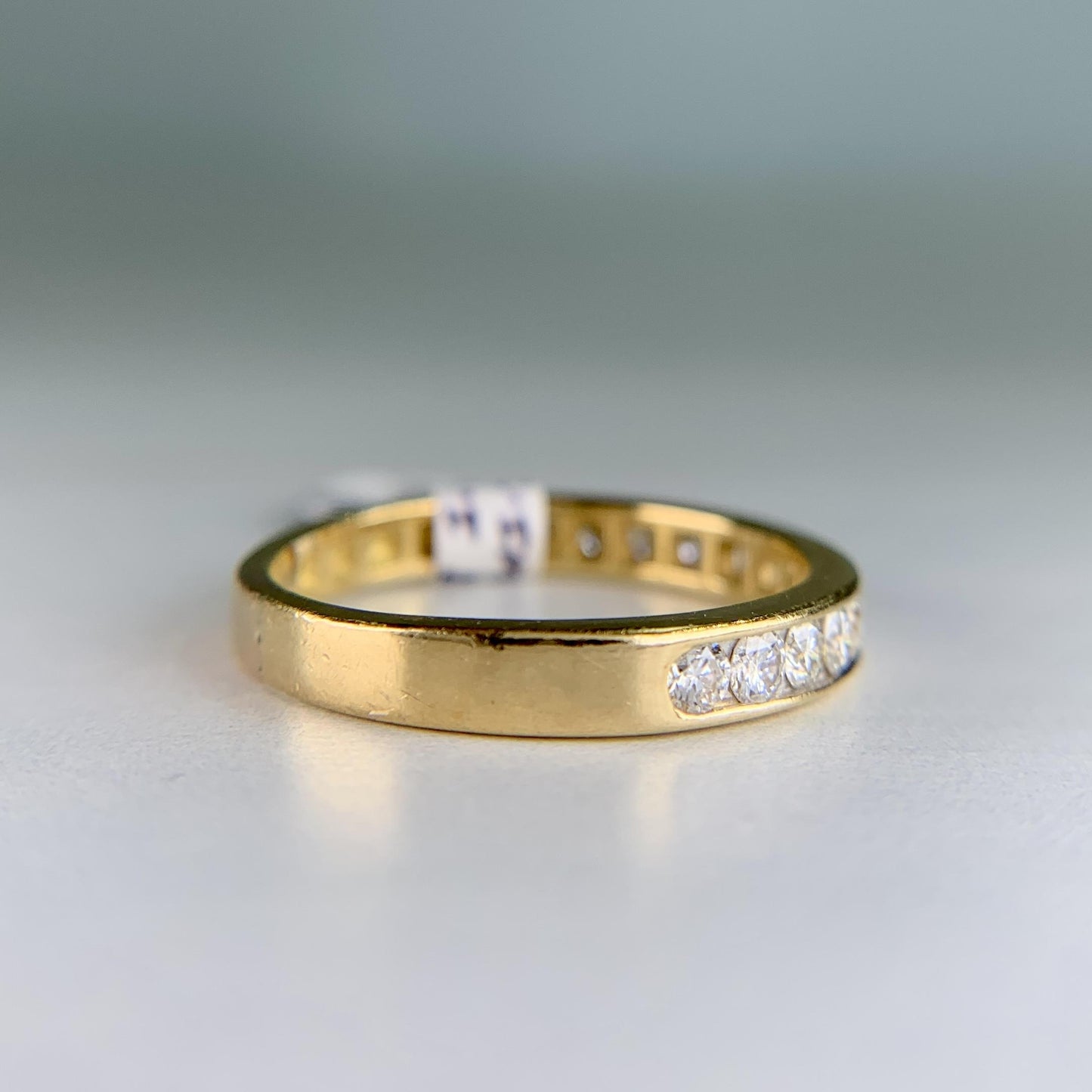1990's Round Brilliant Diamond Band Ring 18k Yellow Gold