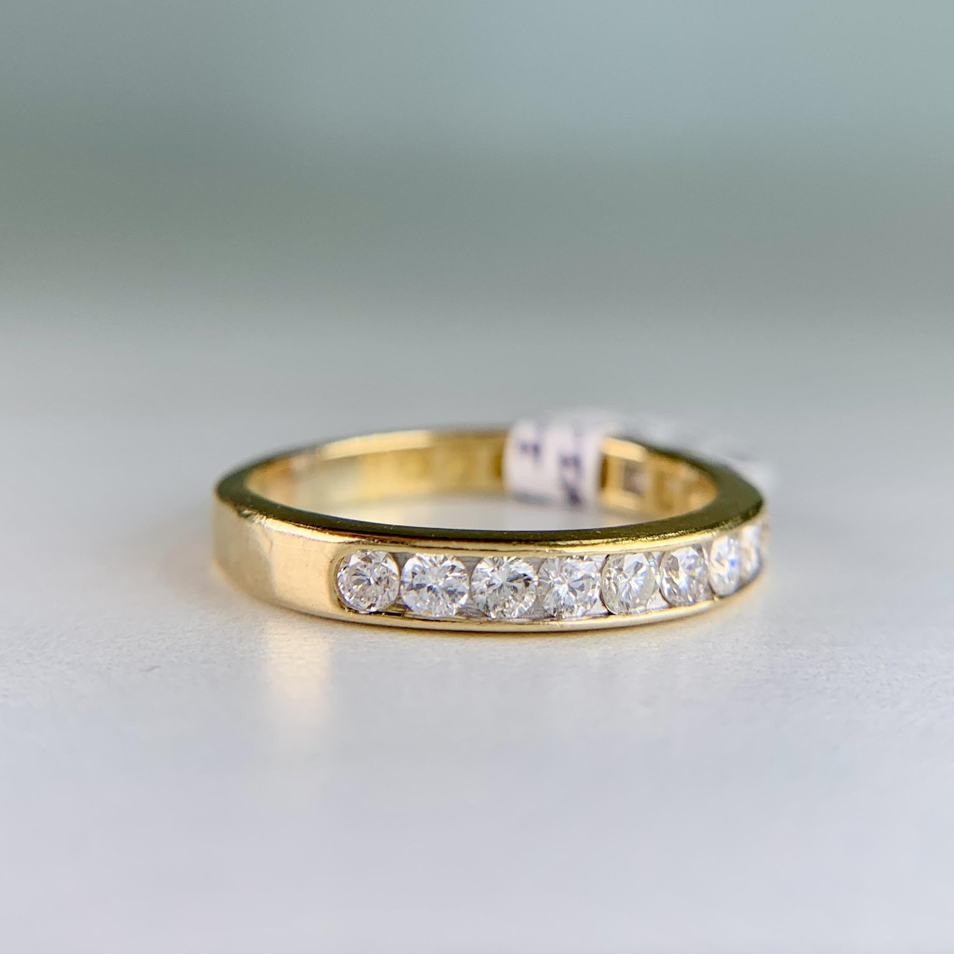 1990's Round Brilliant Diamond Band Ring 18k Yellow Gold