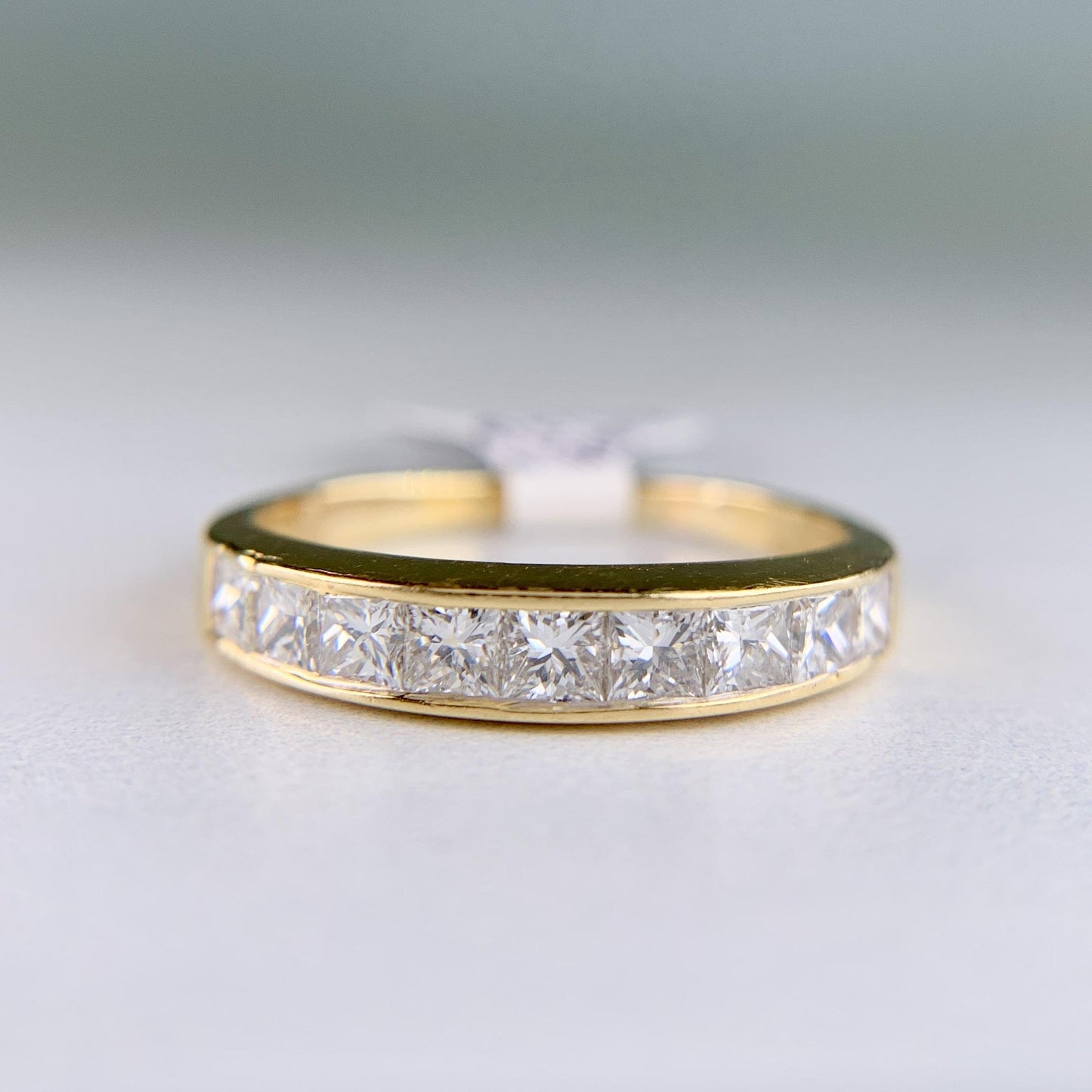 1990's Princess Cut Diamond Band Ring 18k Yellow Gold