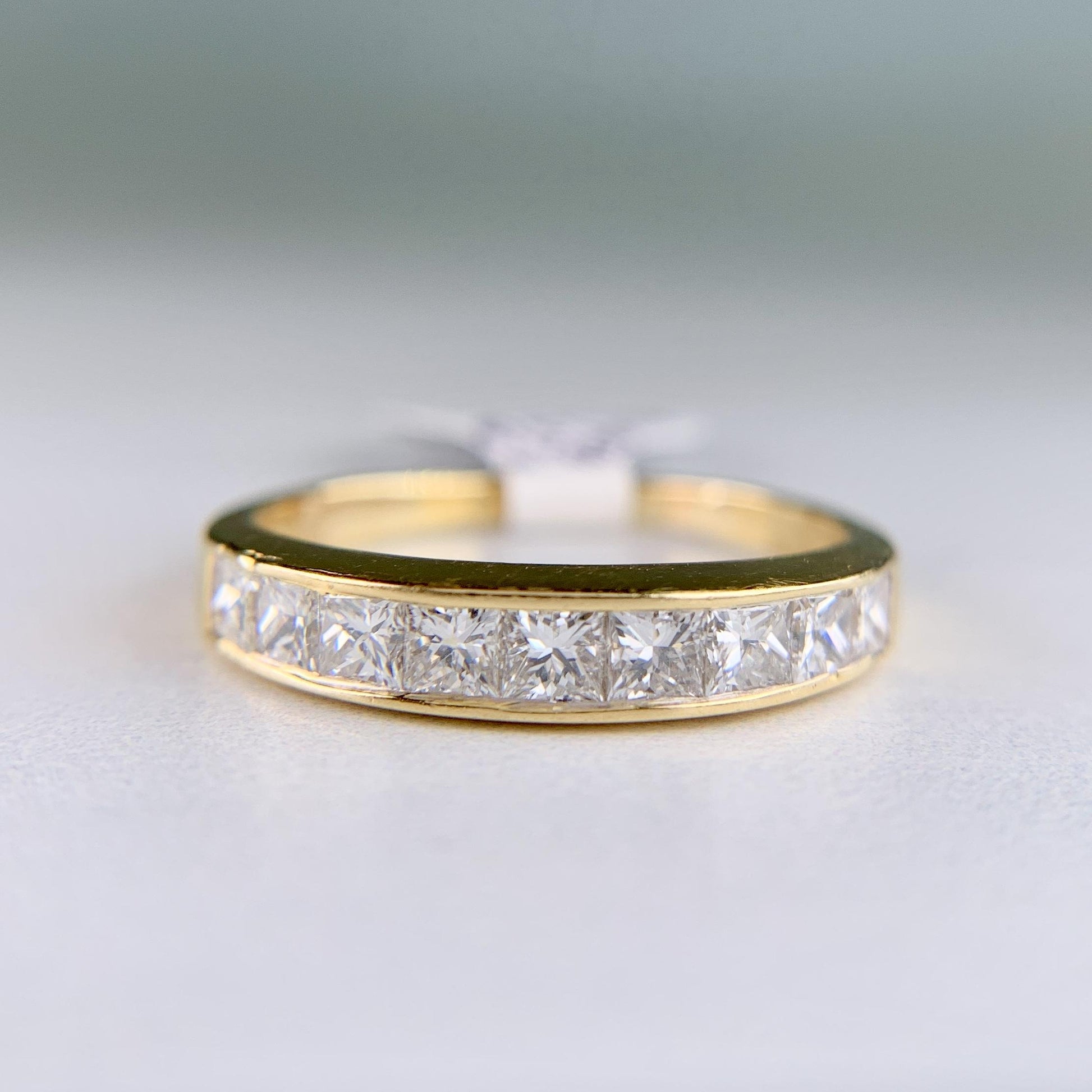1990's Princess Cut Diamond Band Ring 18k Yellow Gold