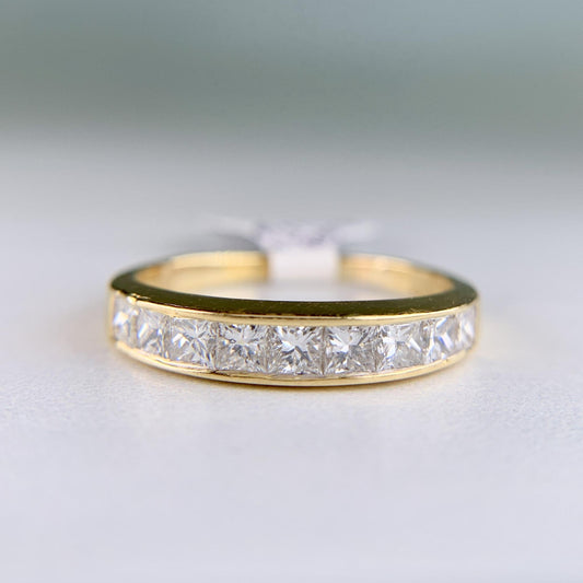 1990's Princess Cut Diamond Band Ring 18k Yellow Gold