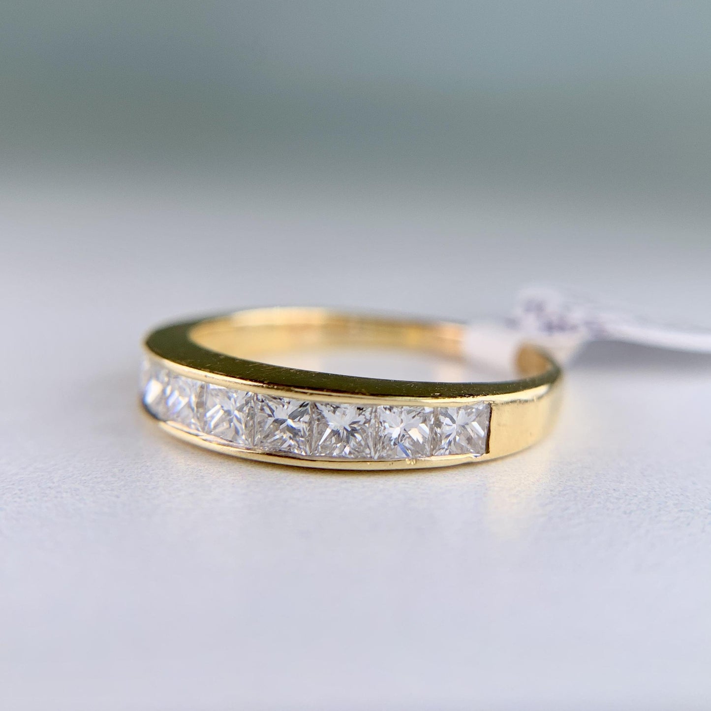 1990's Princess Cut Diamond Band Ring 18k Yellow Gold