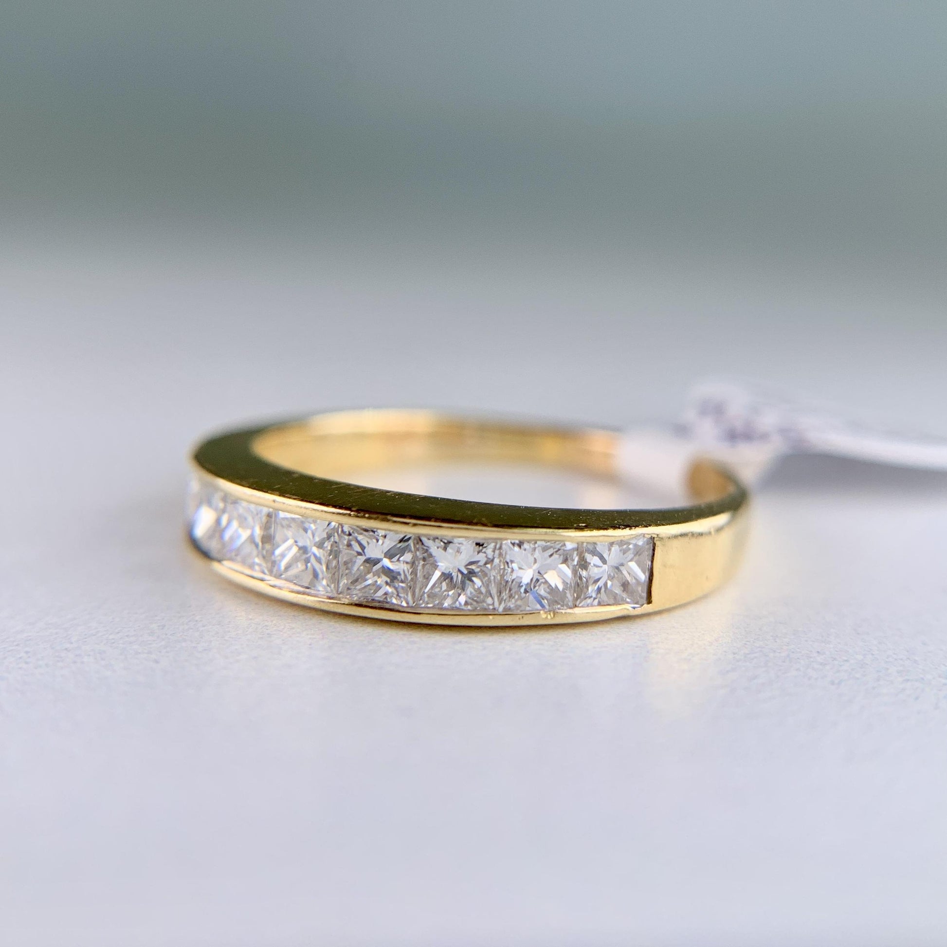 1990's Princess Cut Diamond Band Ring 18k Yellow Gold