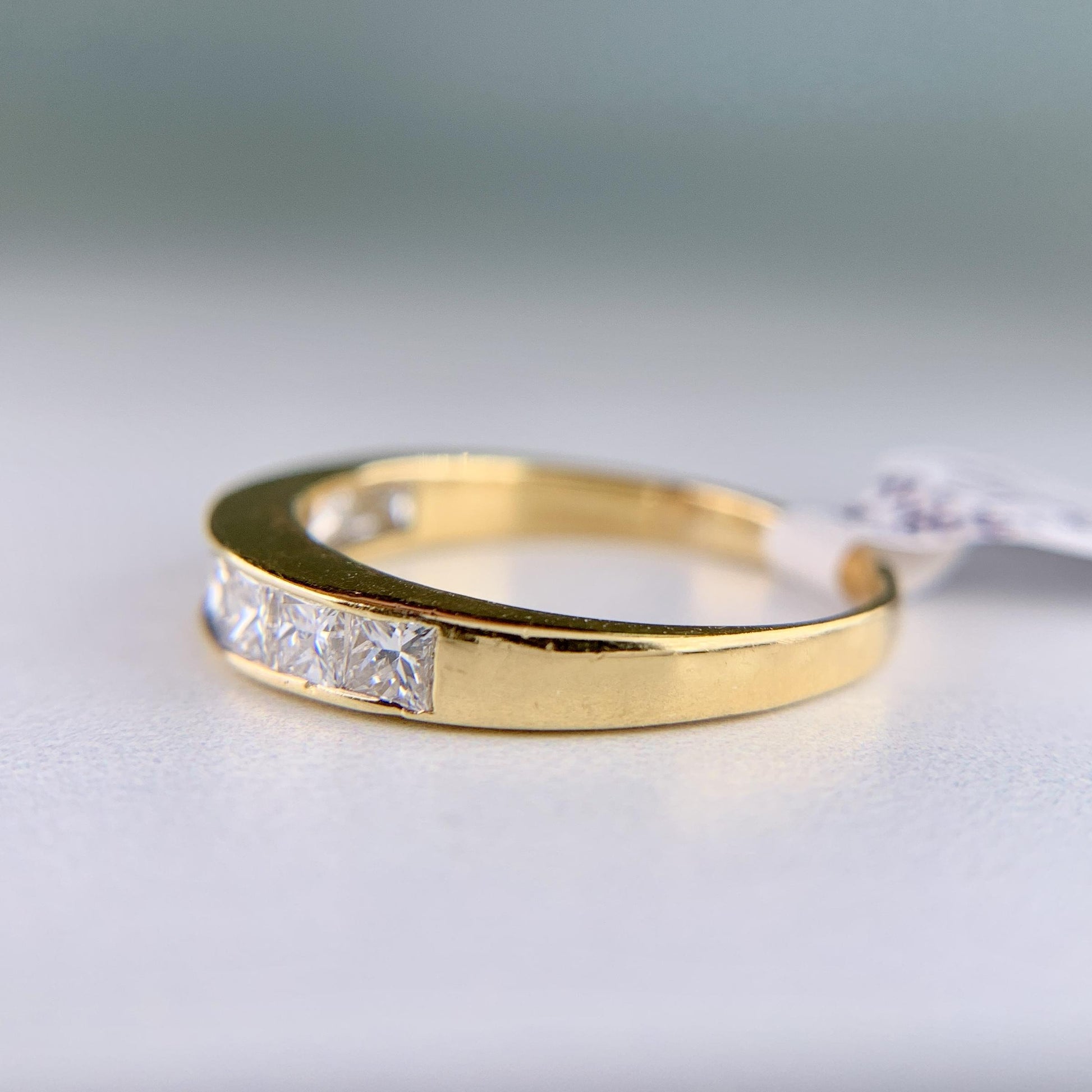 1990's Princess Cut Diamond Band Ring 18k Yellow Gold