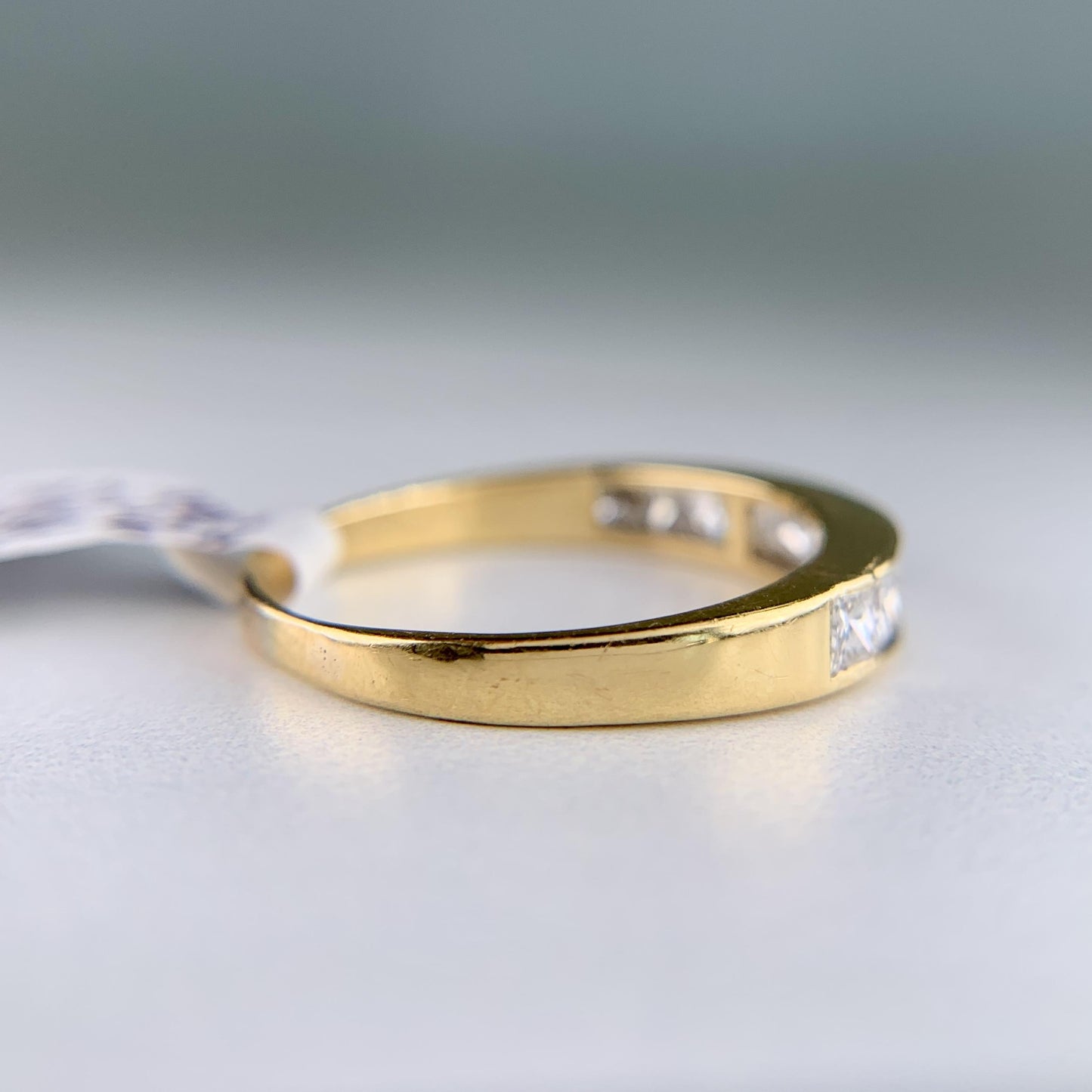 1990's Princess Cut Diamond Band Ring 18k Yellow Gold