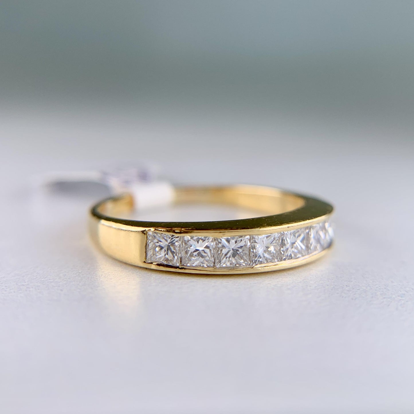1990's Princess Cut Diamond Band Ring 18k Yellow Gold