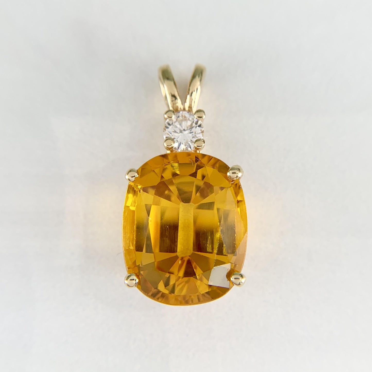 Vintage Lab Grown Orange Sapphire and Diamond Pendant 14k Yellow Gold