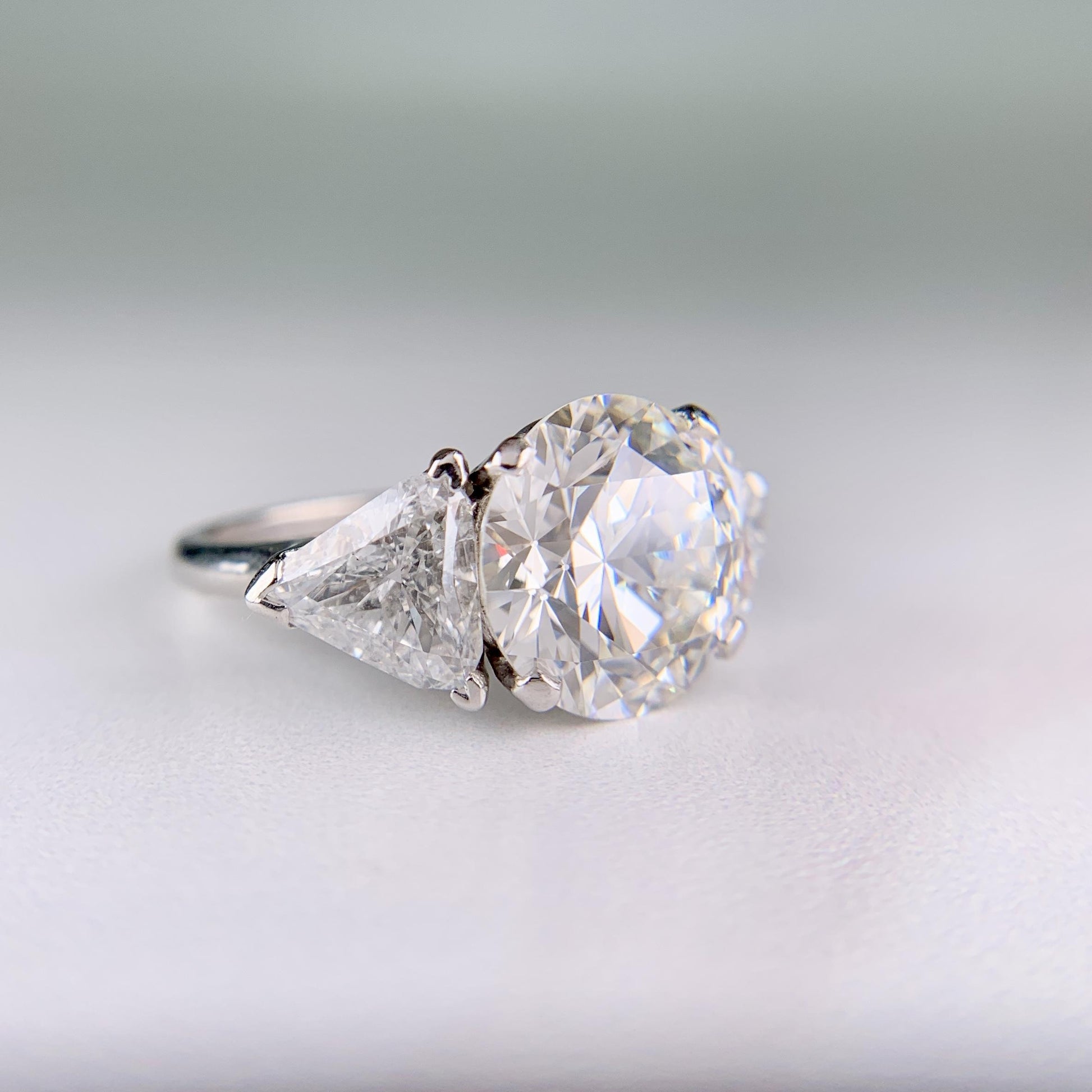 Vintage 1950's 5.15 Carat Transitional Cut Diamond Engagement Ring Platinum