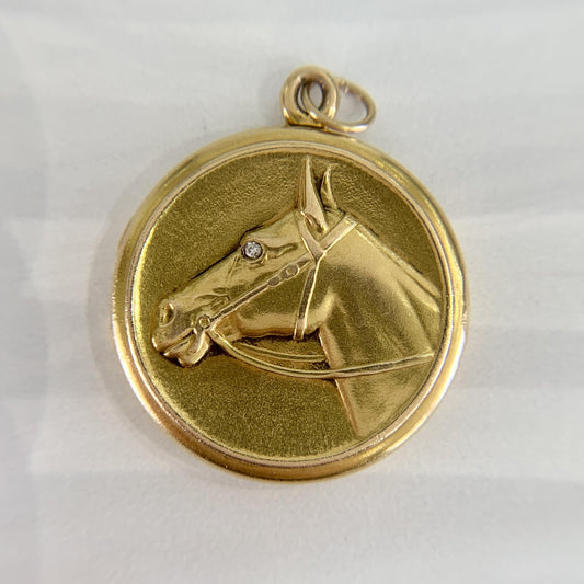 Antique 1900 Diamond Horse Locket Pendant 14k Yellow Gold