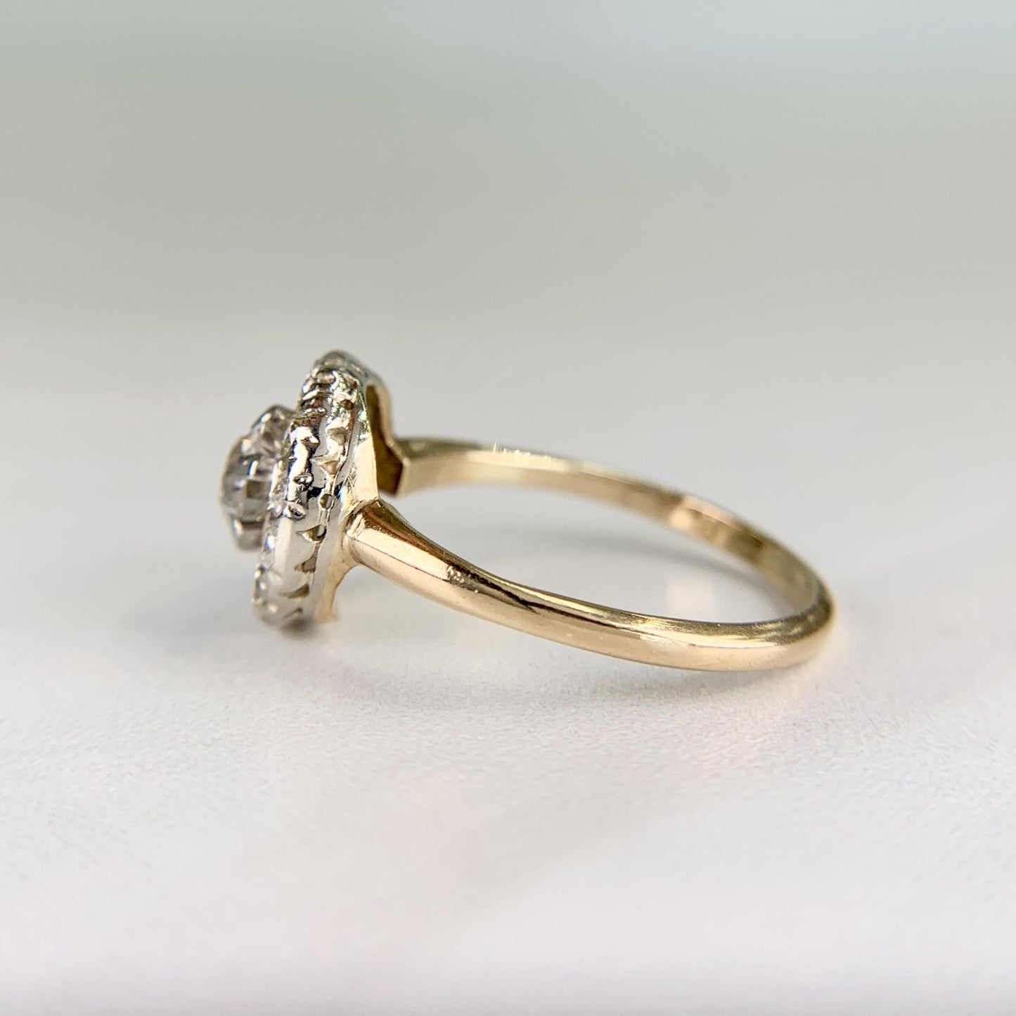 Vintage 1940's Old Mine Cut Diamond Halo Ring 14k Gold