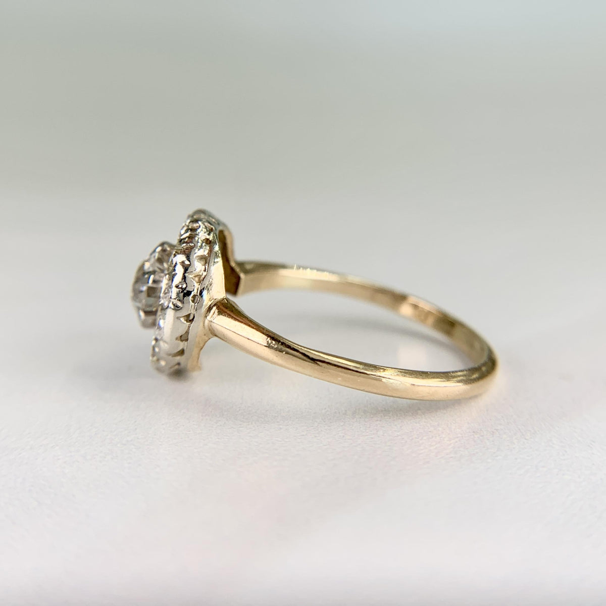 Vintage 1940's Old Mine Cut Diamond Halo Ring 14k Gold