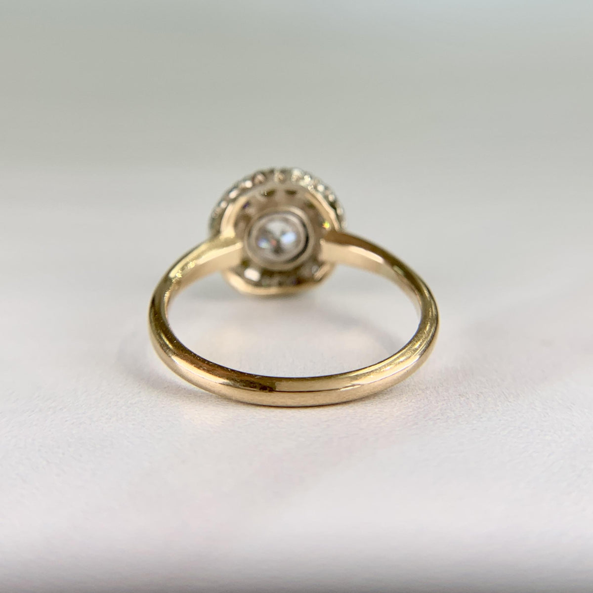 Vintage 1940's Old Mine Cut Diamond Halo Ring 14k Gold
