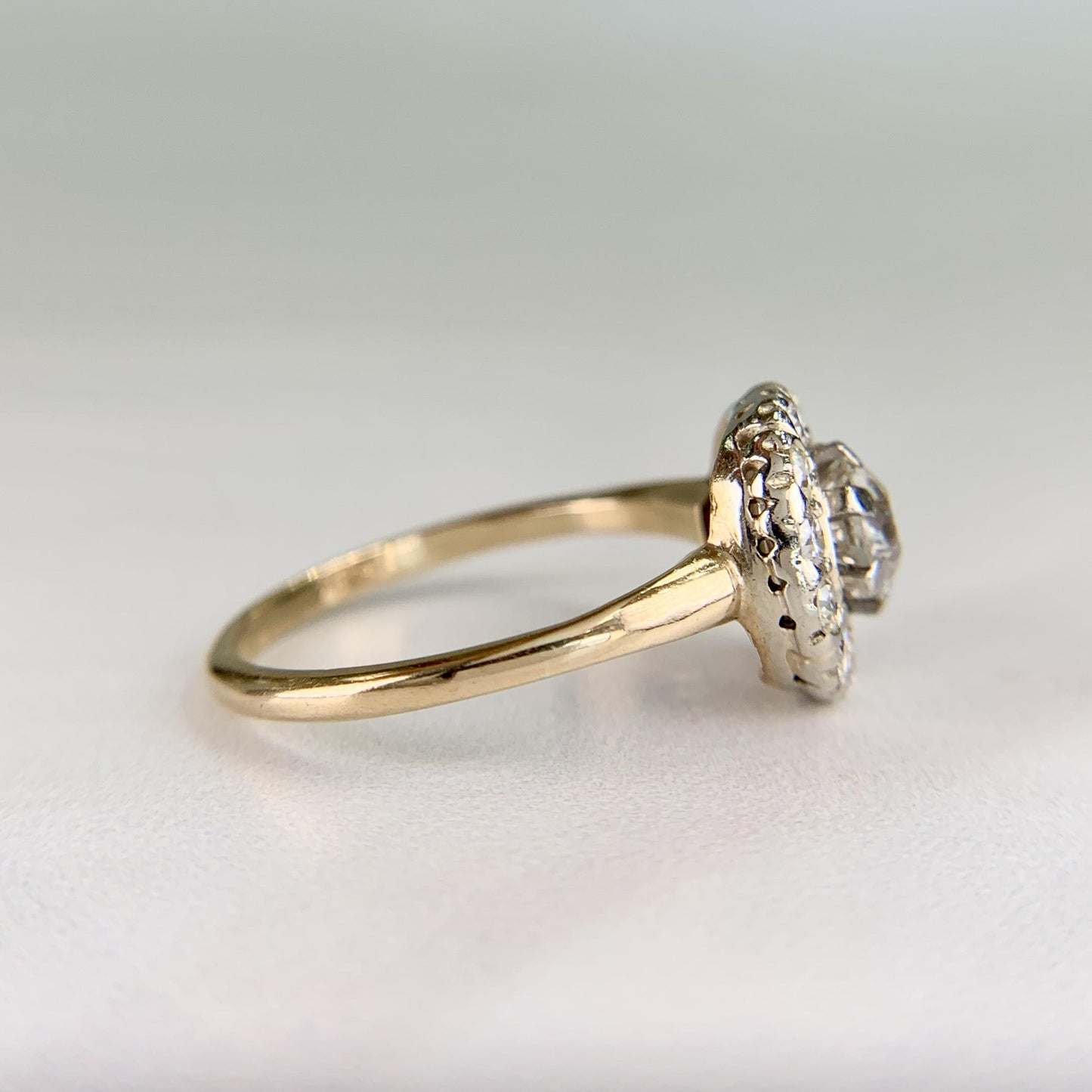 Vintage 1940's Old Mine Cut Diamond Halo Ring 14k Gold