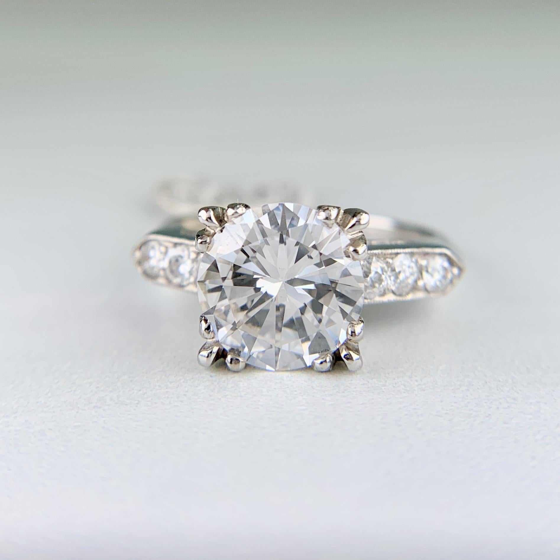 1950s GIA 2.42 Carat Diamond Platinum Engagement Ring