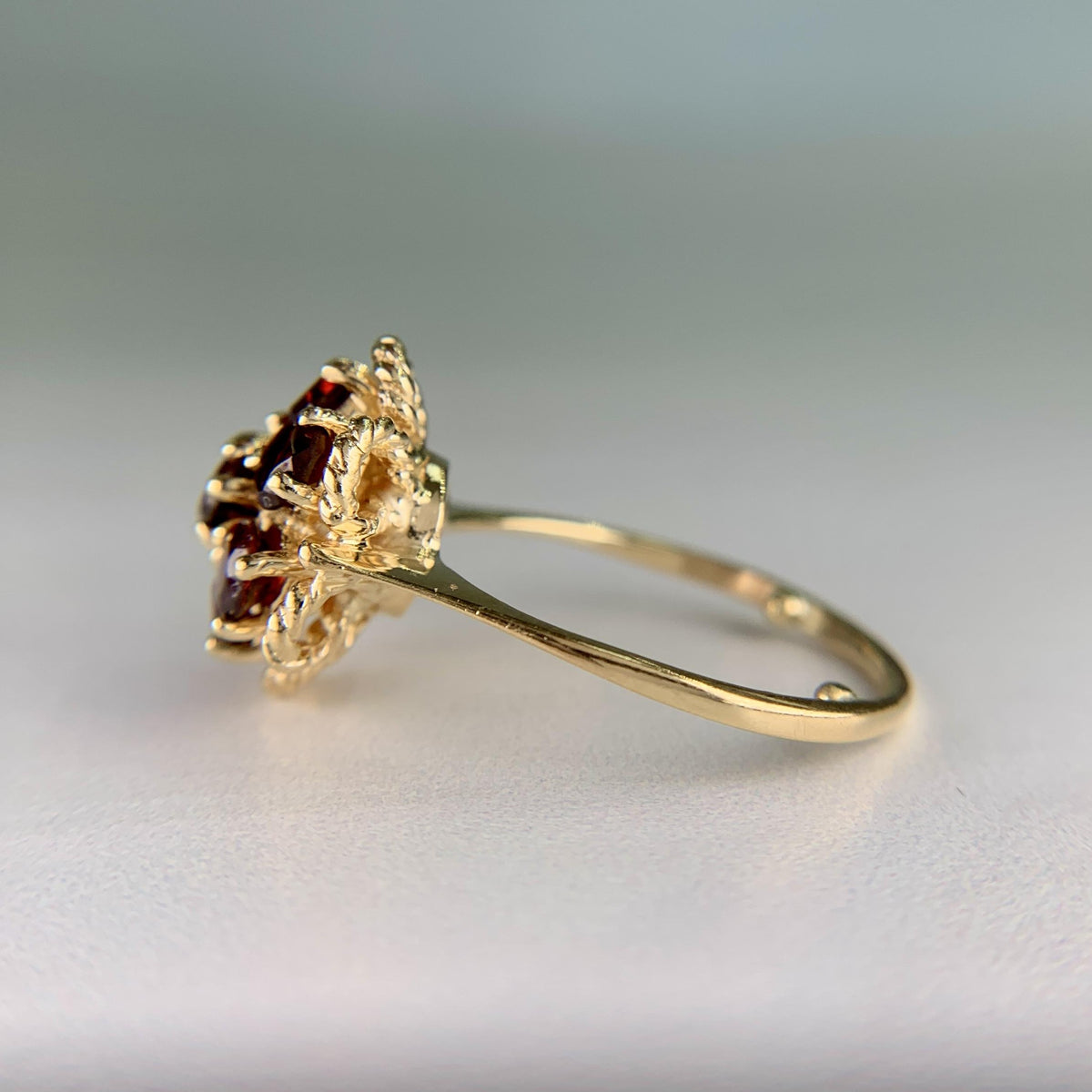 Vintage 1970's Garnet Flower Cluster Ring 14k Yellow Gold