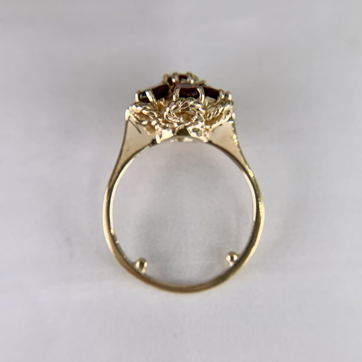 Vintage 1970's Garnet Flower Cluster Ring 14k Yellow Gold