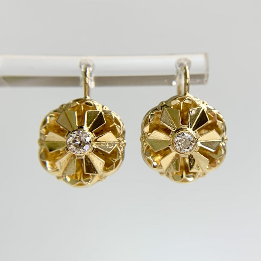 Vintage 1960's Old Cut Diamond Drop Earrings 18k Yellow Gold