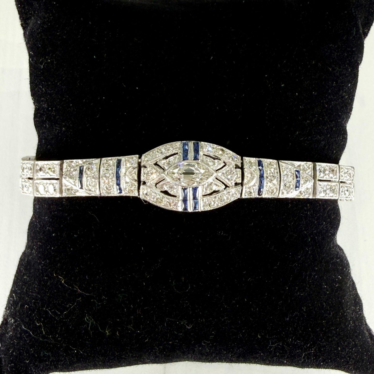 Antique 1925 Art Deco Sapphire and Old Cut Diamond Bracelet Platinum