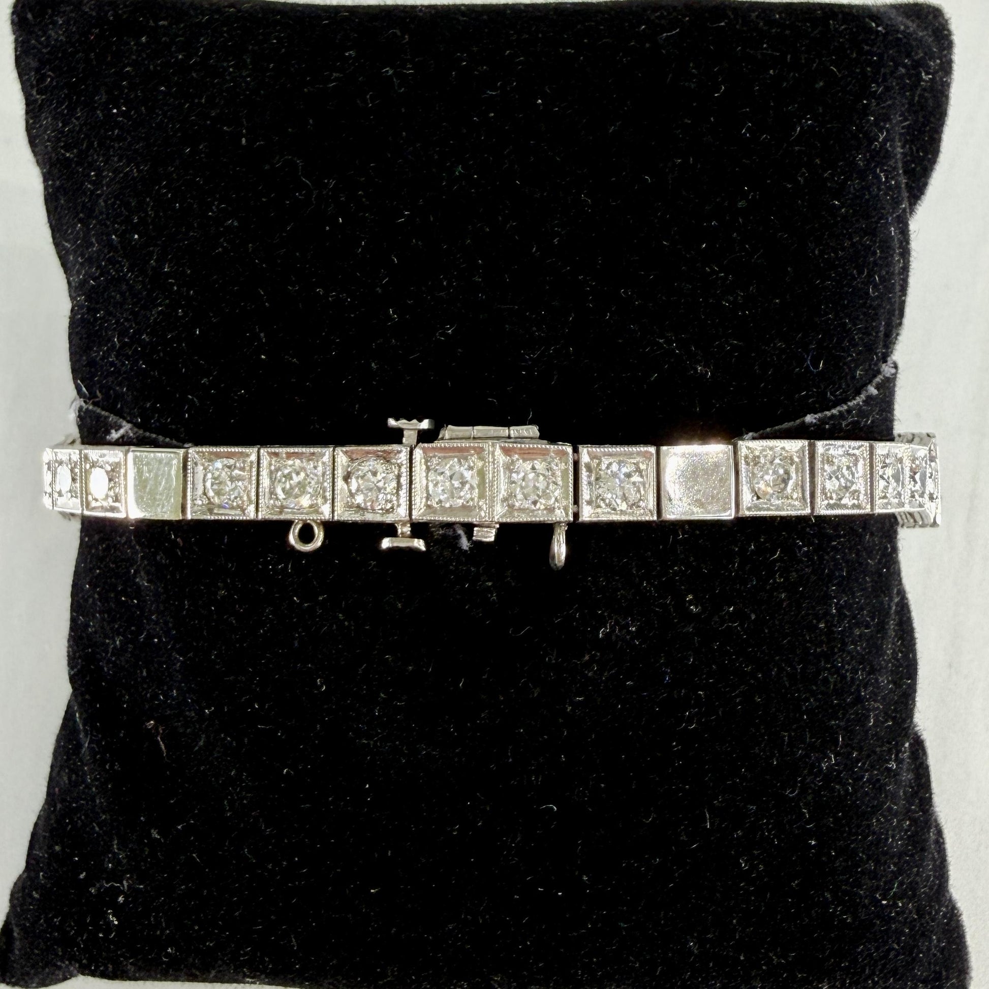 Antique 1925 Art Deco Sapphire and Old Cut Diamond Bracelet Platinum