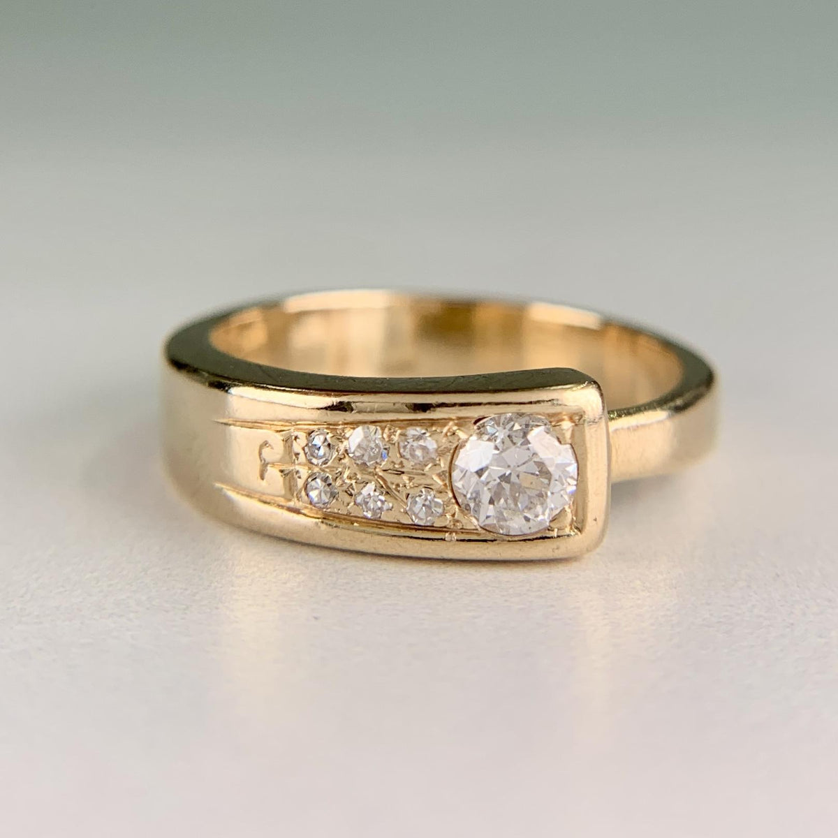 Vintage 1960's Old European Cut Diamond Band Ring 14k Yellow Gold