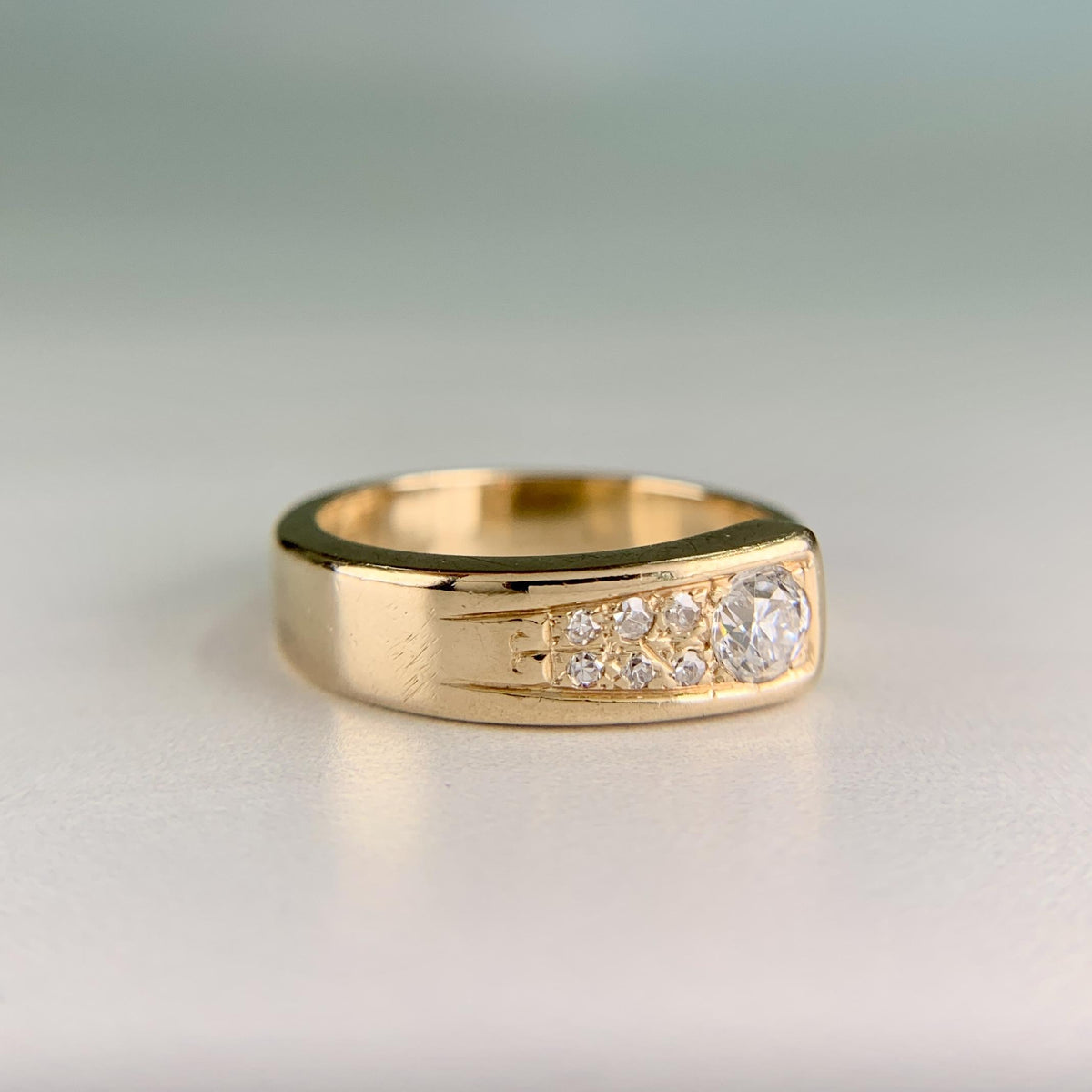 Vintage 1960's Old European Cut Diamond Band Ring 14k Yellow Gold