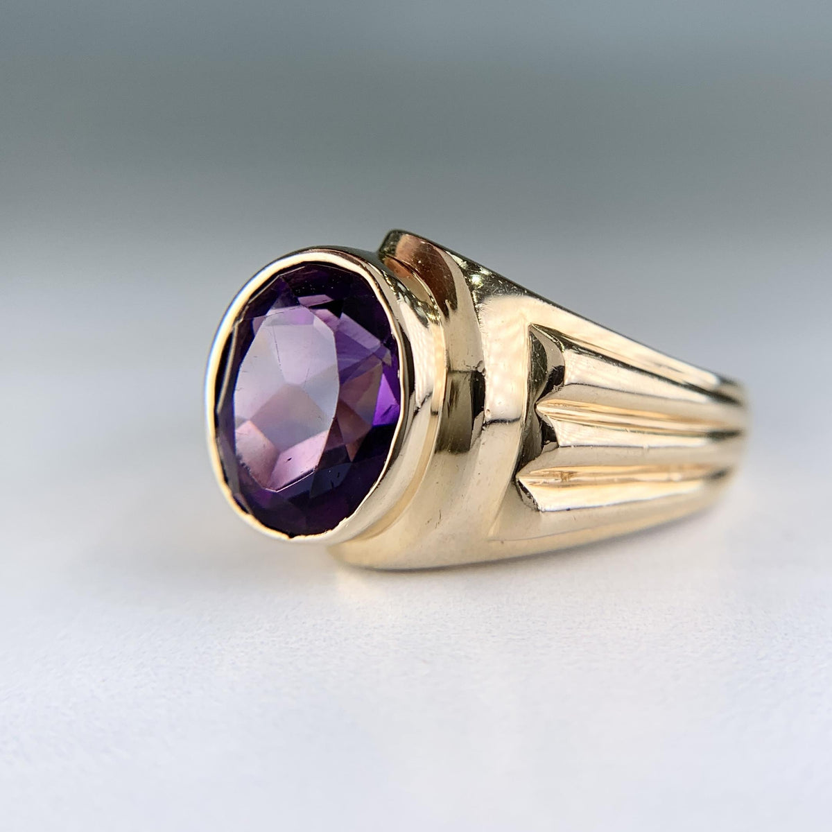 Vintage 1950's Amethyst Statement Ring 14k Yellow Gold