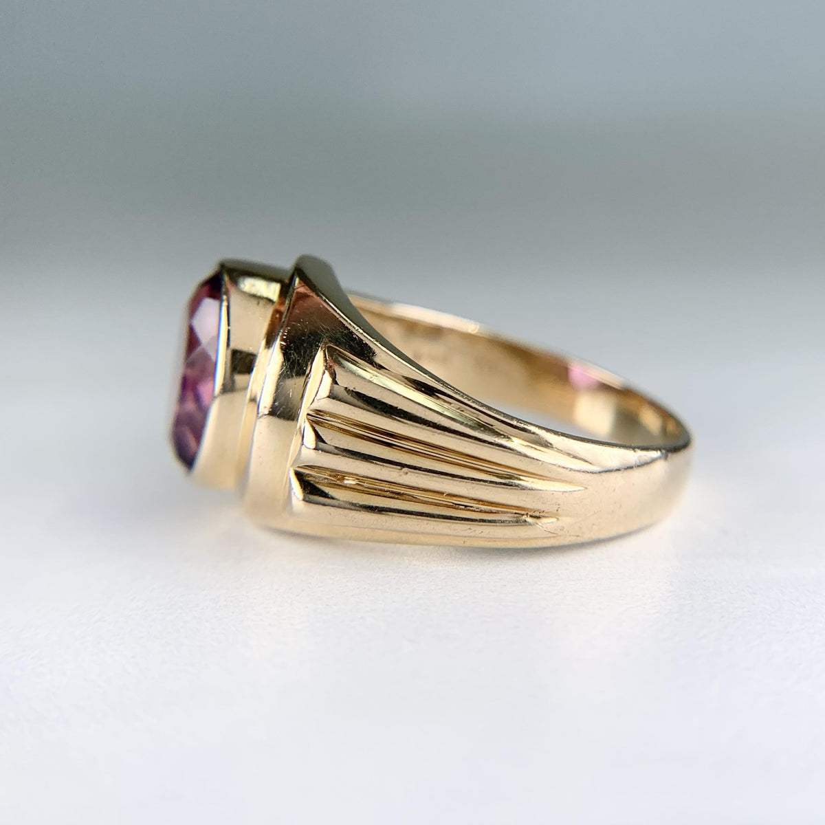 Vintage 1950's Amethyst Statement Ring 14k Yellow Gold