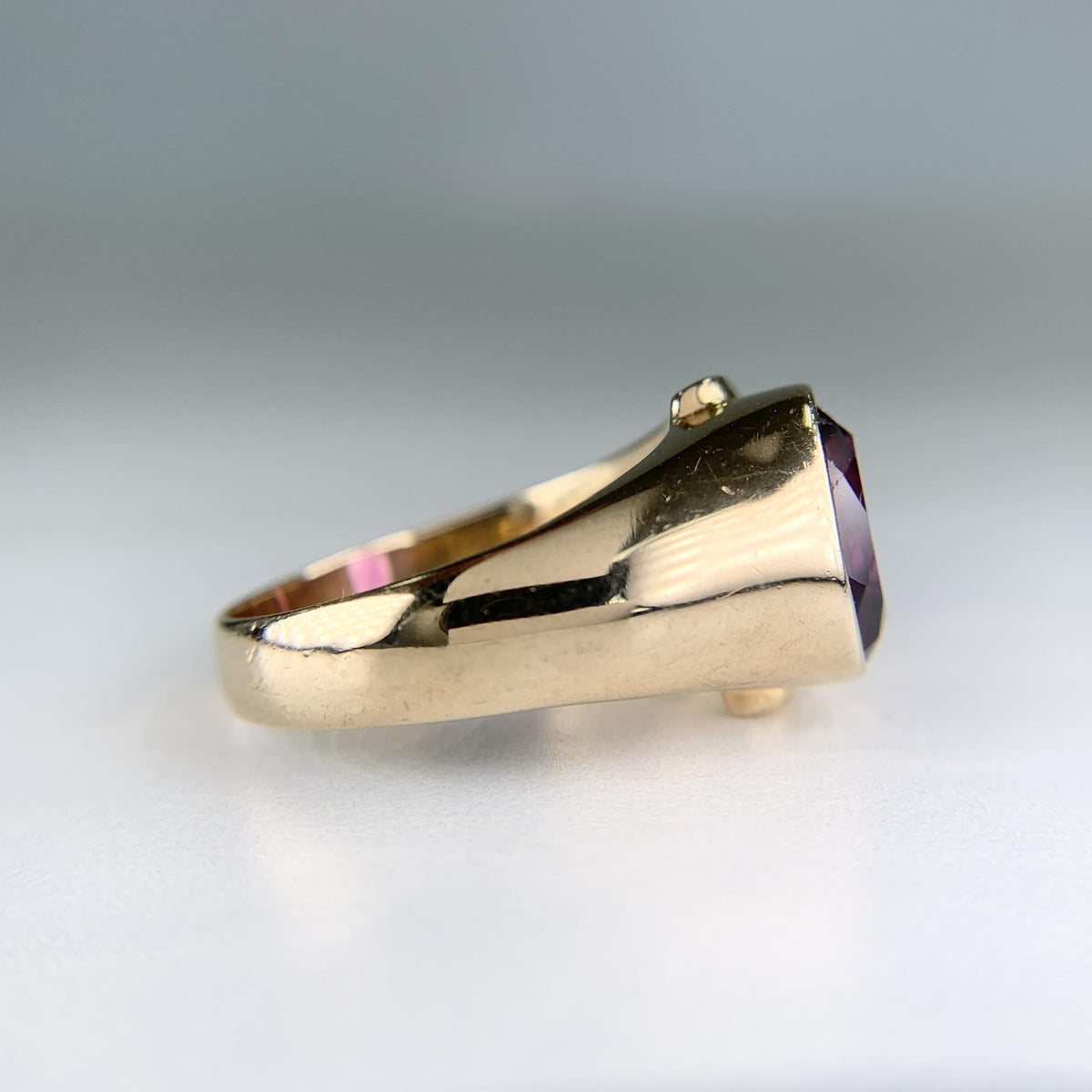 Vintage 1950's Amethyst Statement Ring 14k Yellow Gold