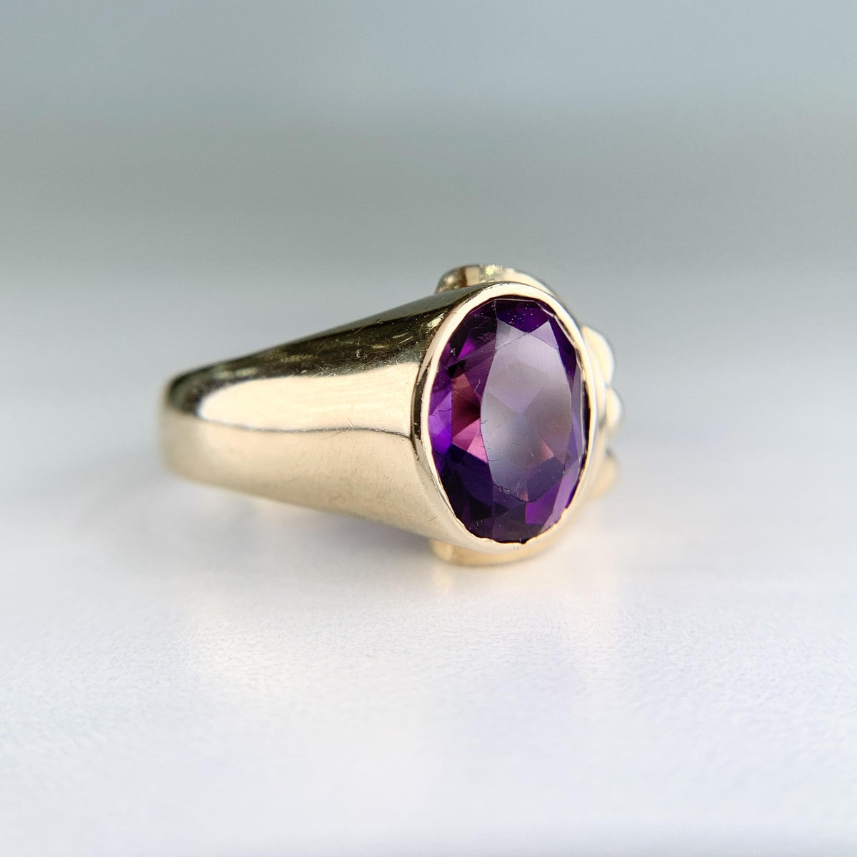 Vintage 1950's Amethyst Statement Ring 14k Yellow Gold