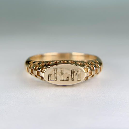 Vintage 1940's Engraved Signet Ring "JLM" 10k Yellow Gold