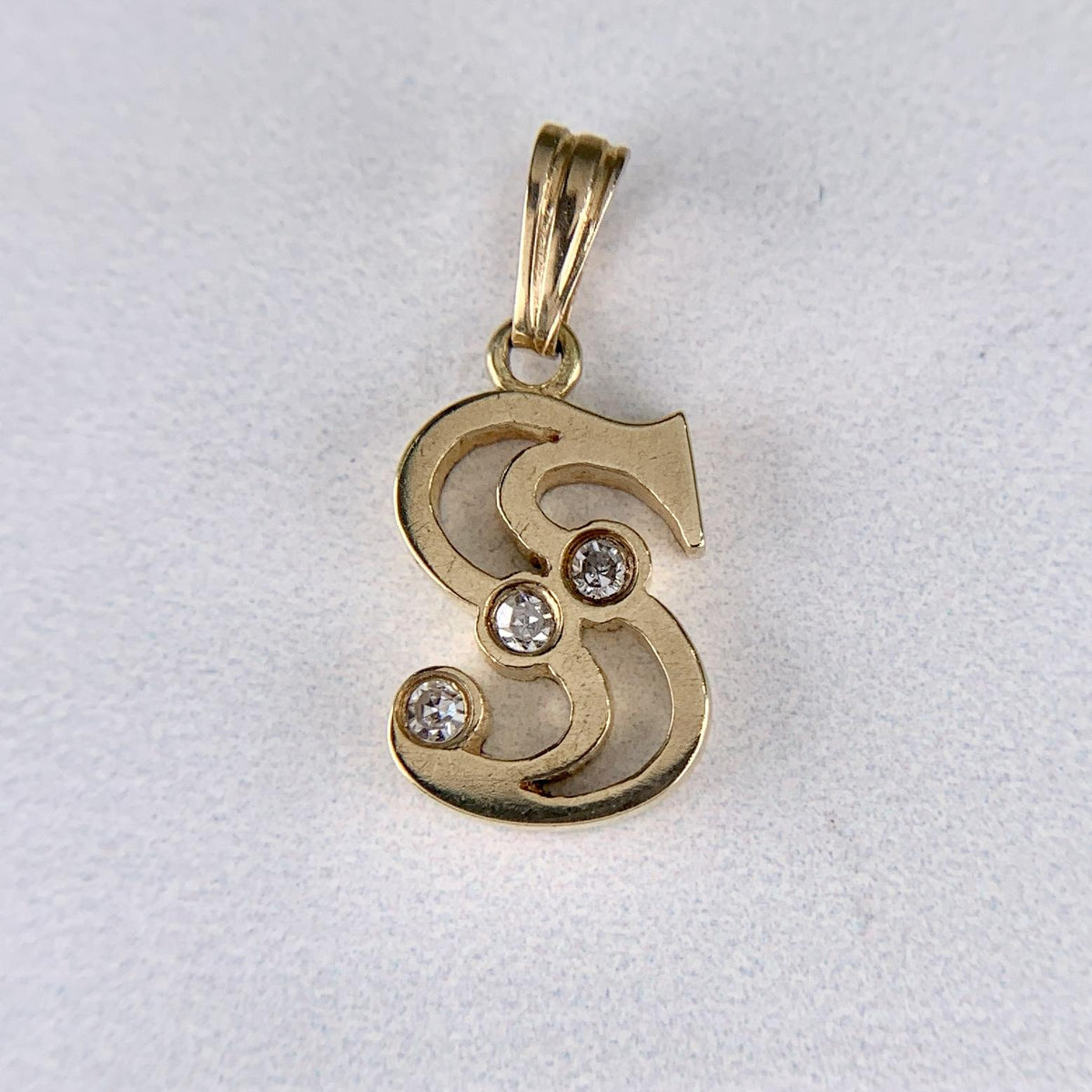 Vintage 1980's Mini "S" Diamond Pendant 14k Yellow Gold