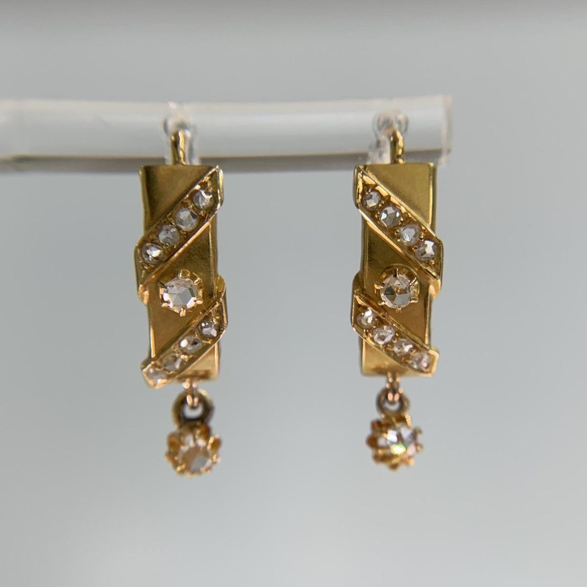 Antique 1900 Rose cut Diamond Earrings 18k Yellow Gold