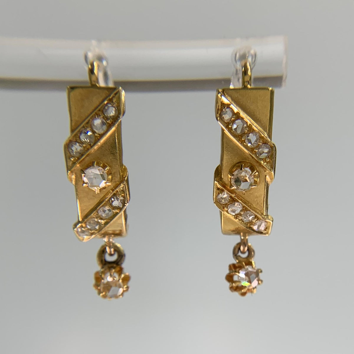 Antique 1900 Rose cut Diamond Earrings 18k Yellow Gold