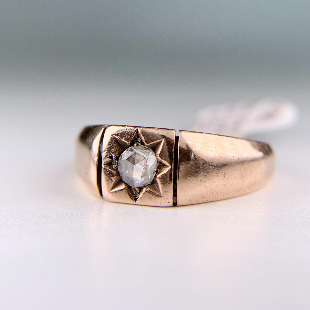 Antique 1890's Victorian Rose Cut Diamond Signet Ring 14k