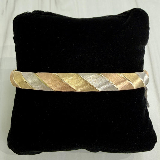 Tri-Color Gold Bangle Bracelet 14k Gold