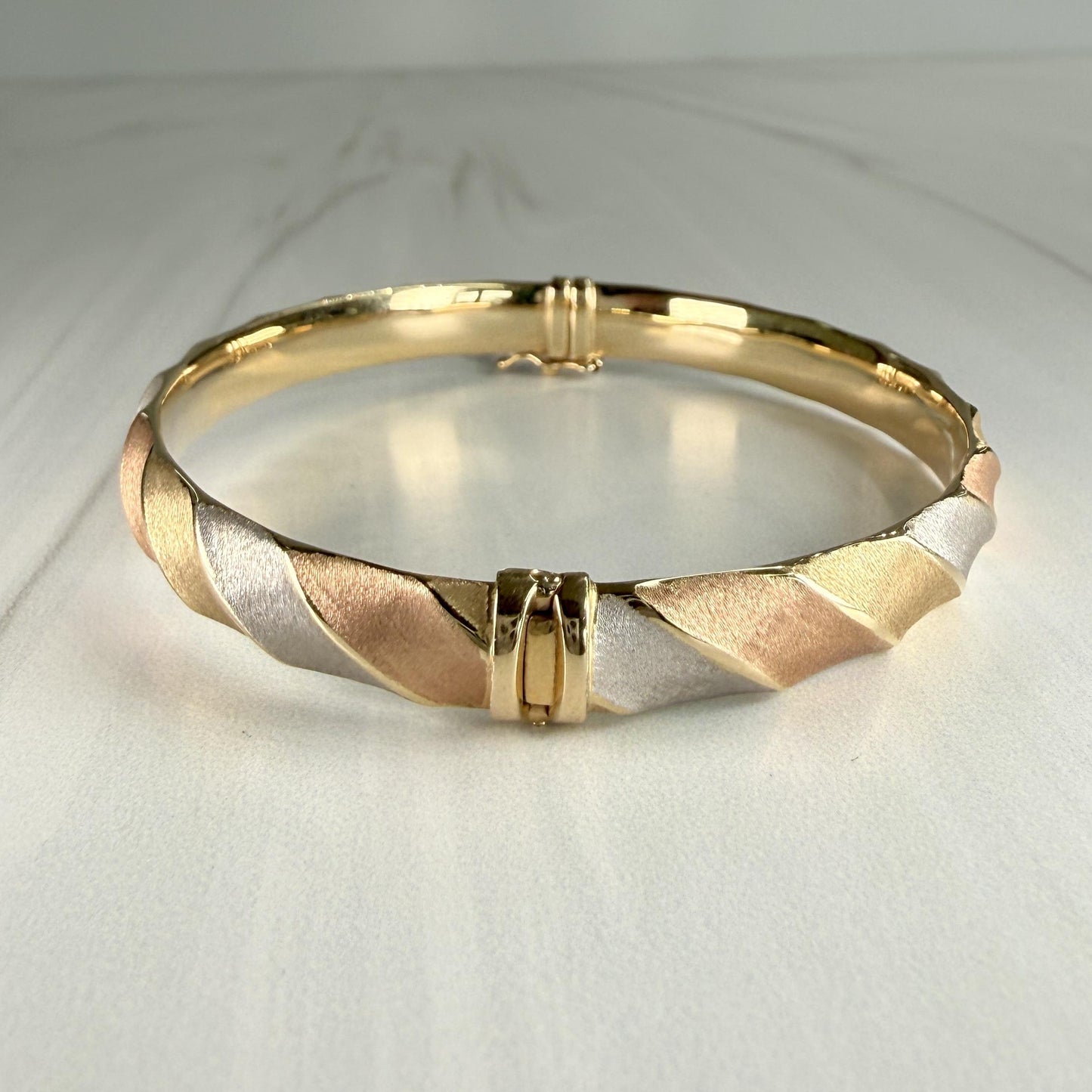 Tri-Color Gold Bangle Bracelet 14k Gold