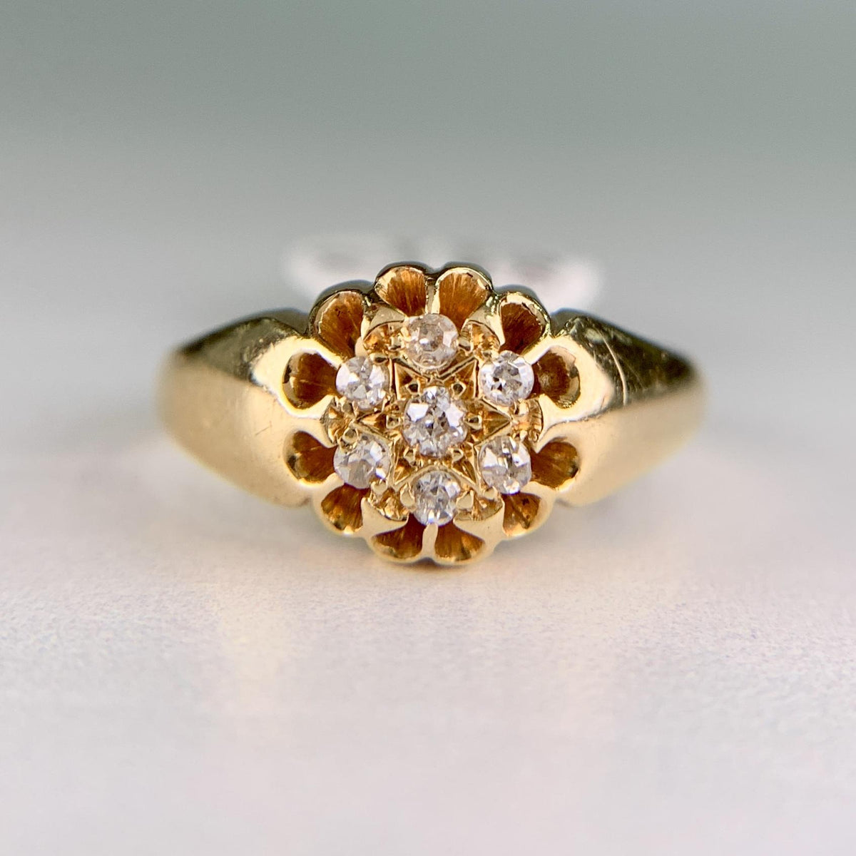Antique 1919 Old Mine Cut Diamond Belcher Cluster Ring 18k Yellow Gold